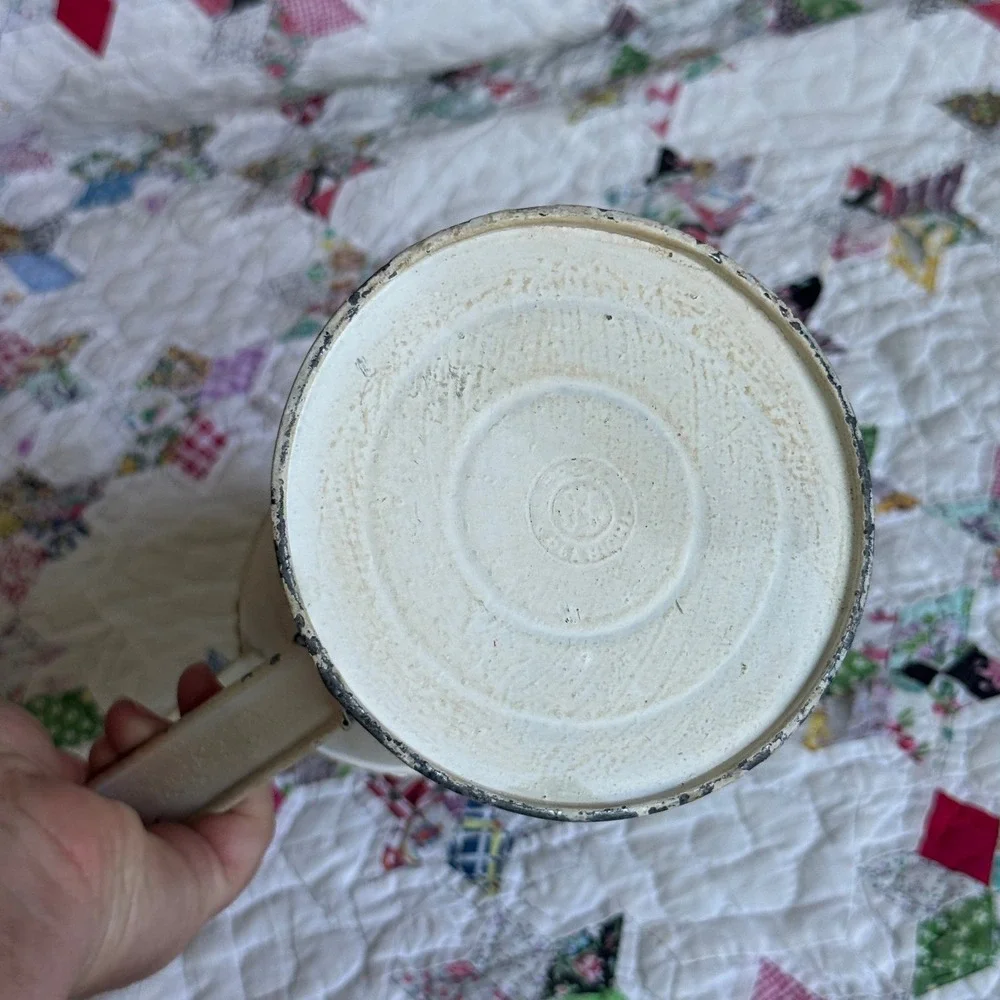 Vintage Style Cream Metal Heart Embossed Pitcher Farmhouse Decorative Vase 9in